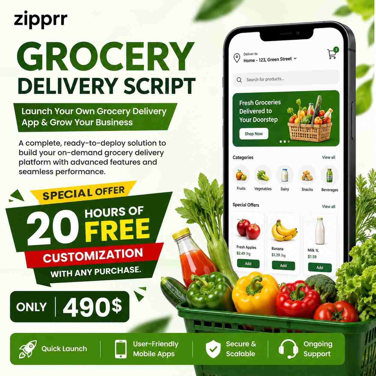 Launch a Grocery Delivery App for $490 with Zipprr